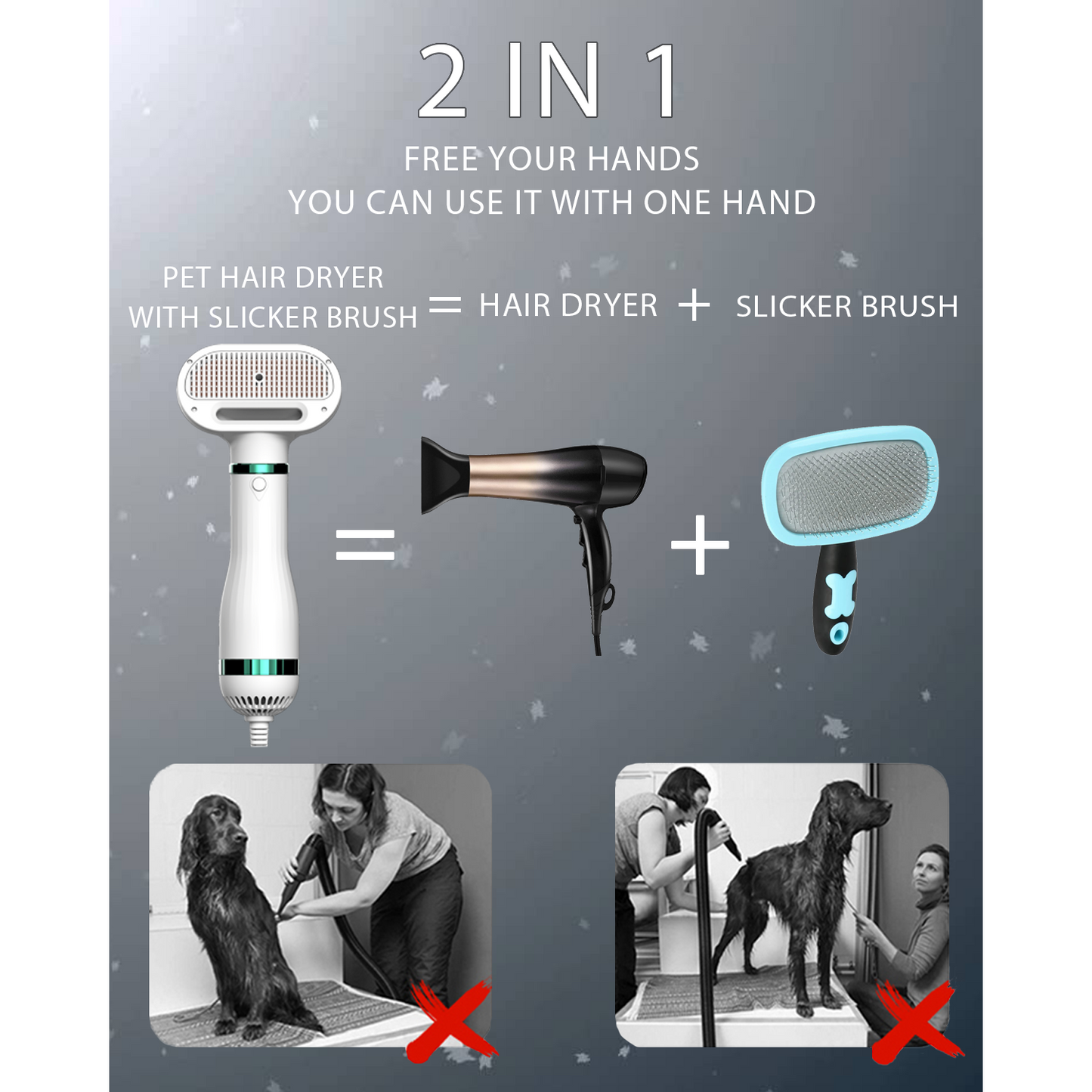 Premium "2u1" četka-fen za pse i mačke